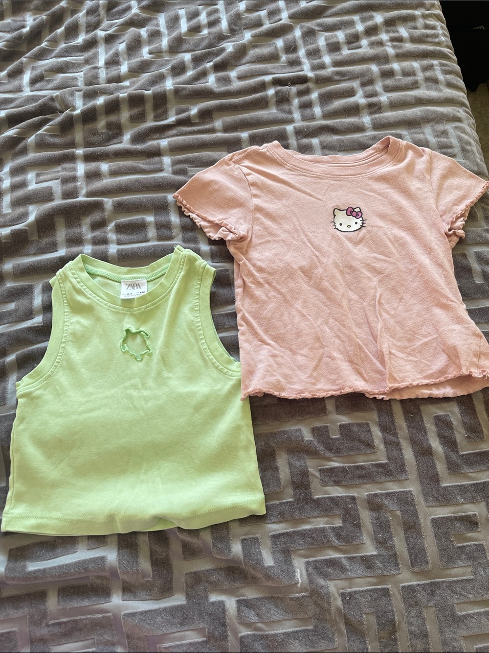 Zara Kids Light Green Tank & Old Navy Pale Pink Hello Kitty Tee Set